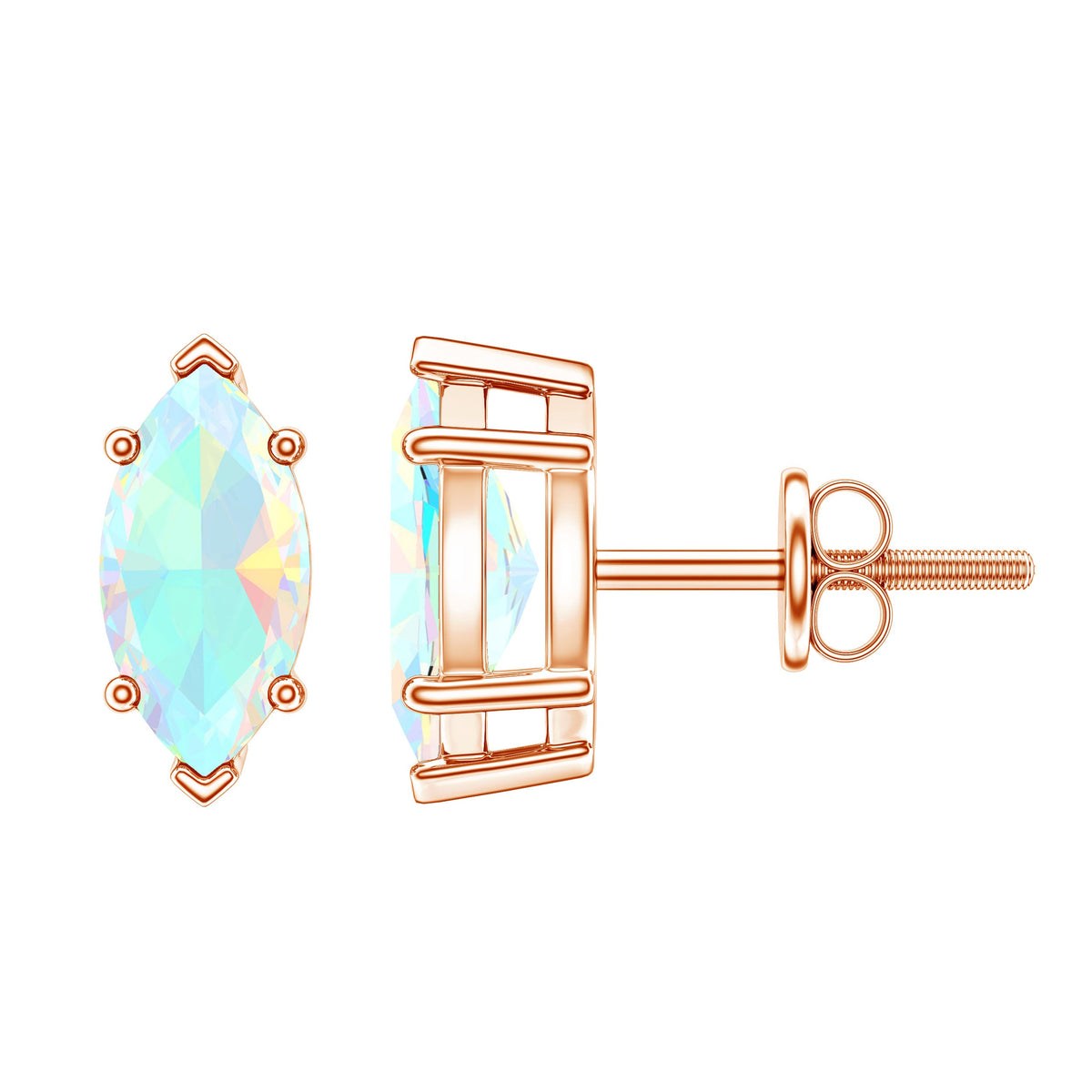 Certified Real Marquise Ethiopian Opal Earrings with Screw Back