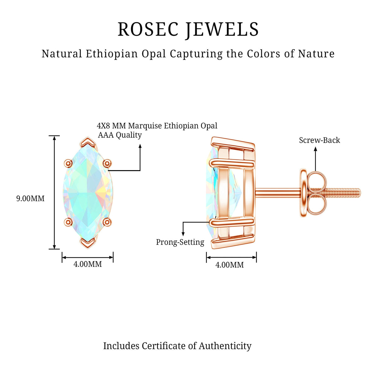 Certified Real Marquise Ethiopian Opal Earrings with Screw Back