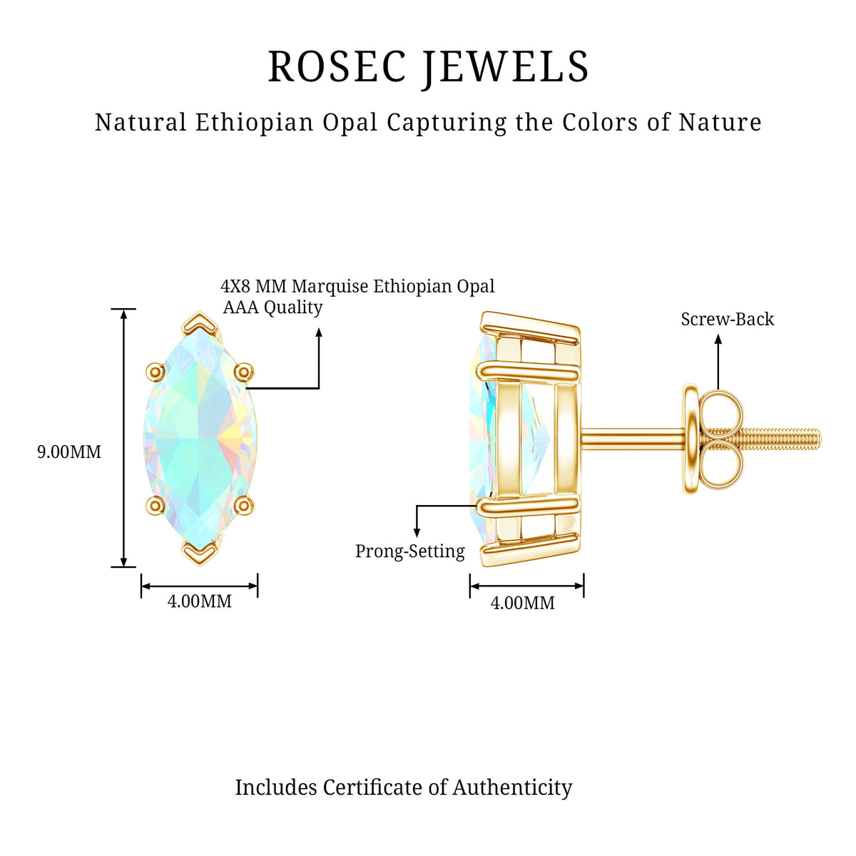 Certified Real Marquise Ethiopian Opal Earrings with Screw Back