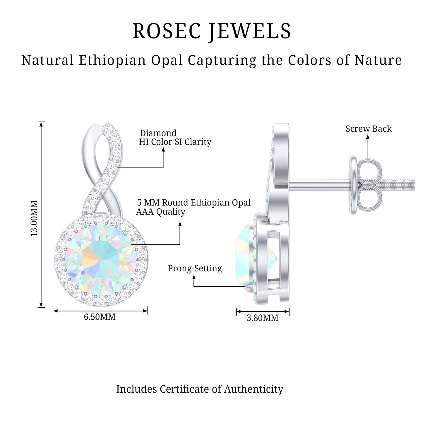 1 Carat Ethiopian Opal and Diamond Infinity Stud Earrings