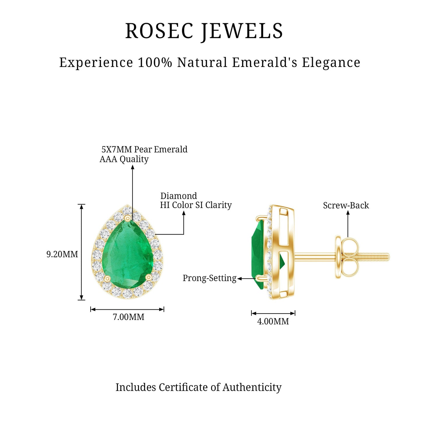 Natural 1.3 Carat Pear Shape Emerald Stud Earrings with Diamond Halo