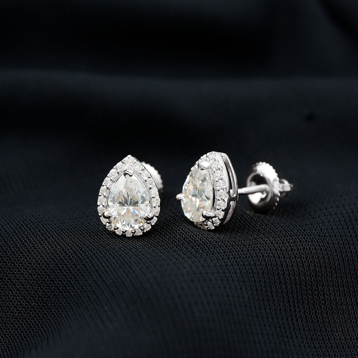 1.5 Carat Classic Moissanite Teardrop Stud Earrings with Halo
