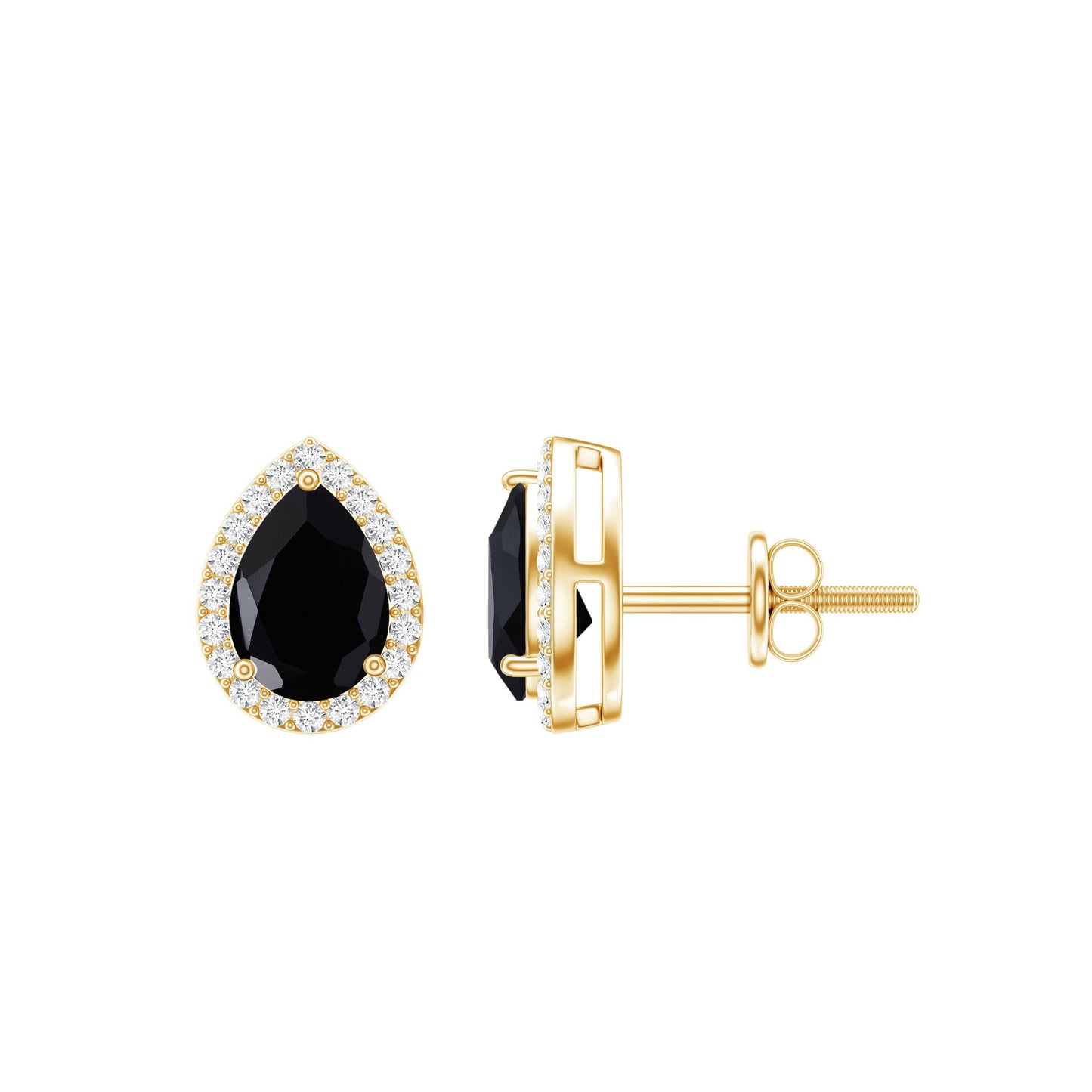 Natural 1.2 Carat Pear Shape Black Spinel Earrings with Diamond Halo