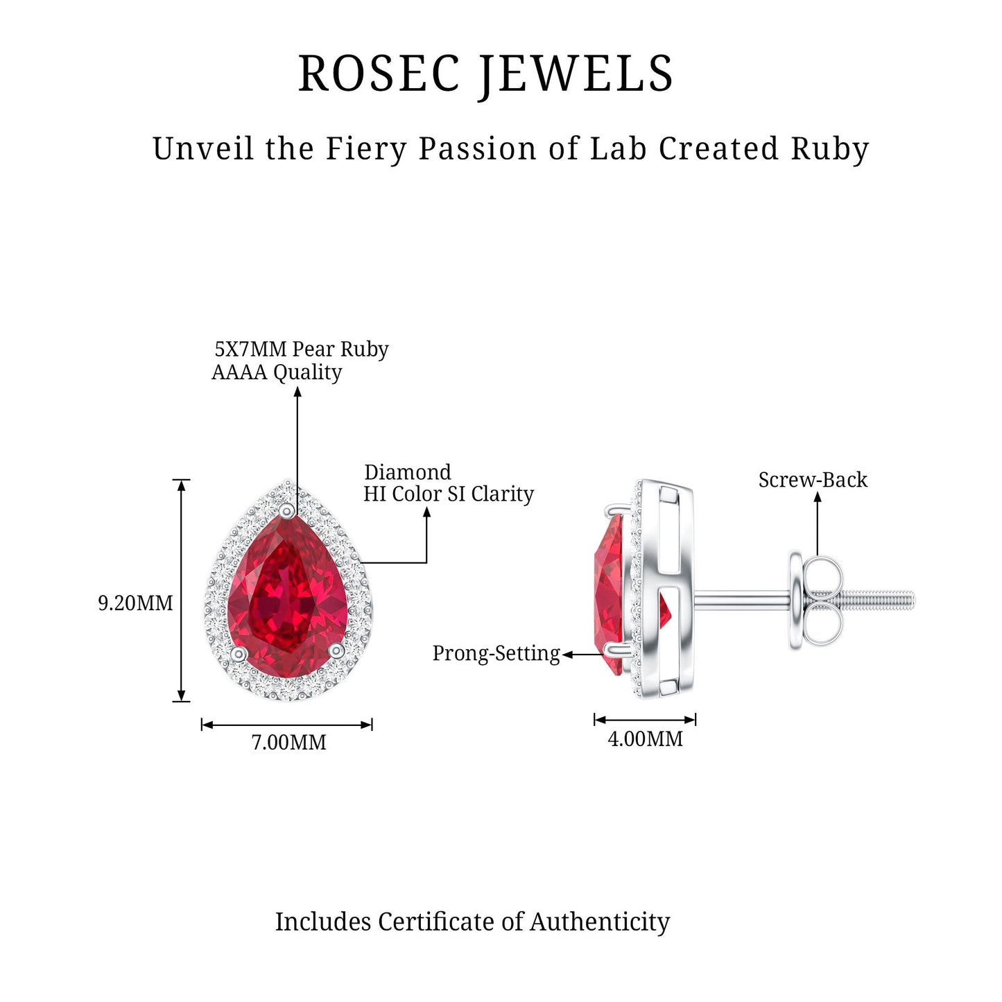 Lab Created Ruby Teardrop Stud Earrings with Diamond Halo