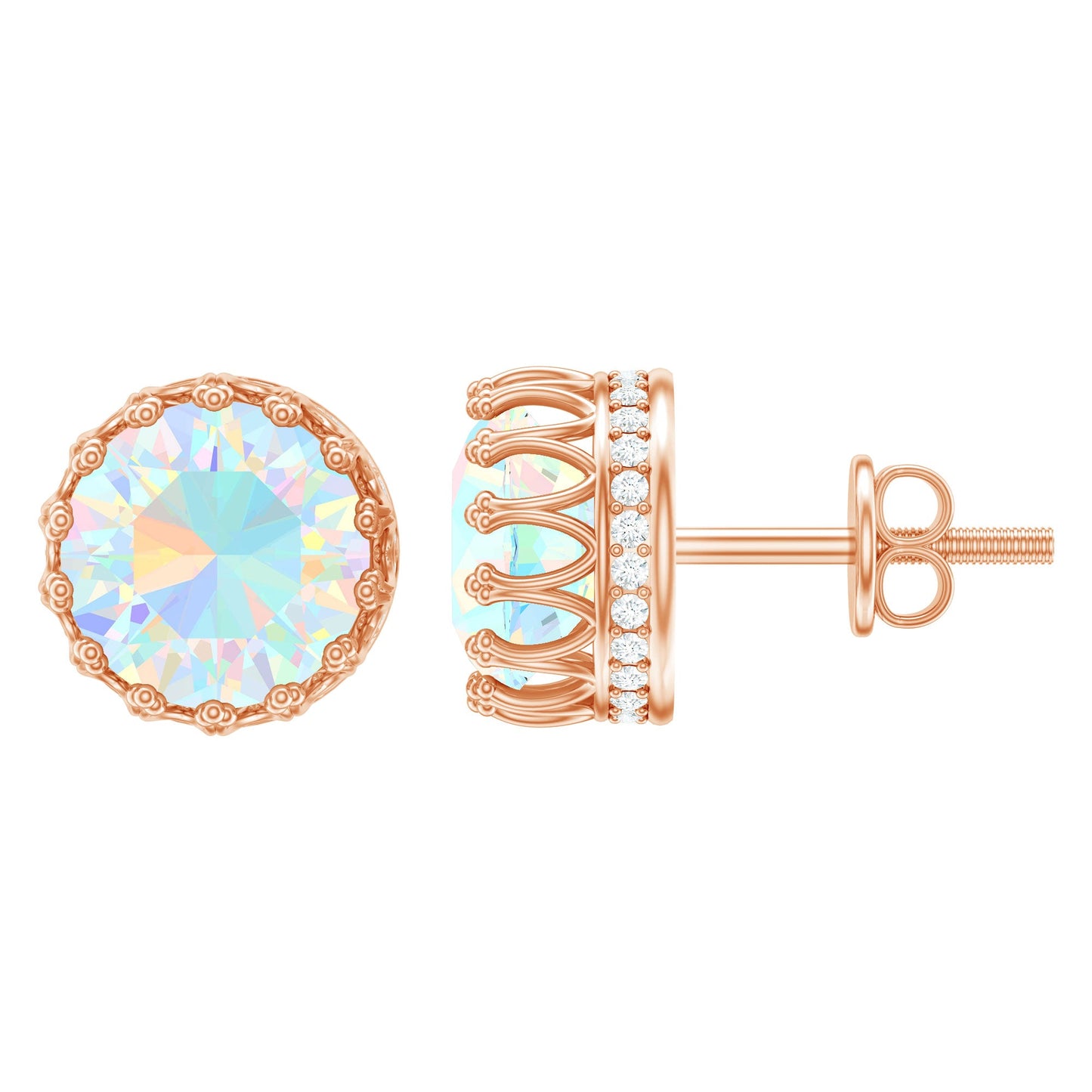 Real Ethiopian Opal Crown Stud Earrings with Certificate
