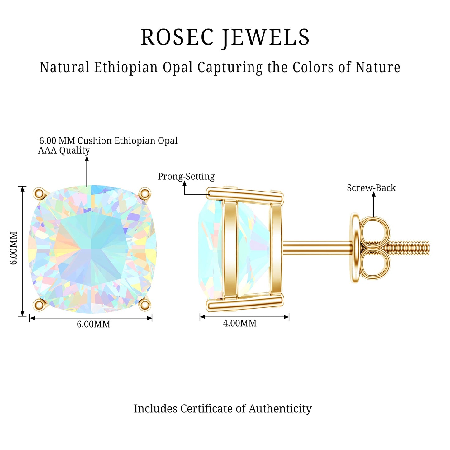 Natural Certified Cushion Cut Ethiopian Opal Stud Earrings For Women