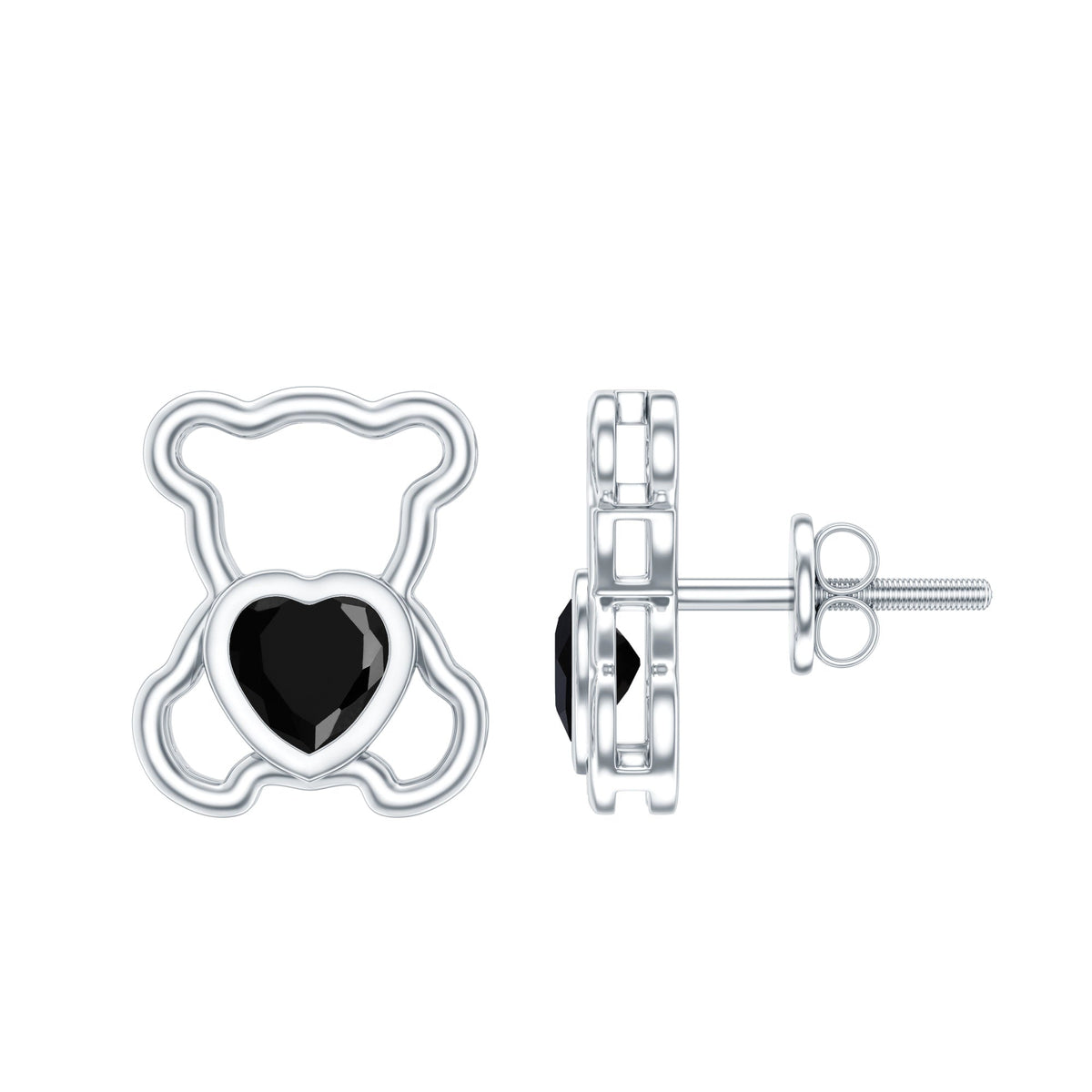 Heart Shape Lab Created Black Diamond Teddy Bear Stud Earrings