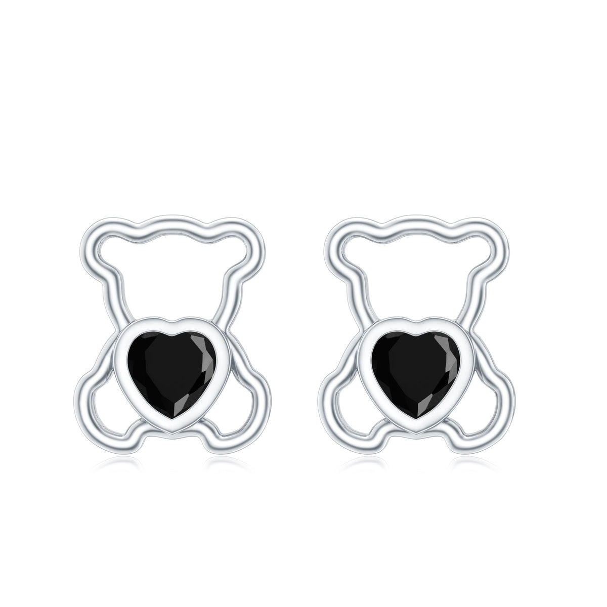 Heart Shape Lab Created Black Diamond Teddy Bear Stud Earrings