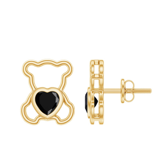 Heart Shape Lab Created Black Diamond Teddy Bear Stud Earrings