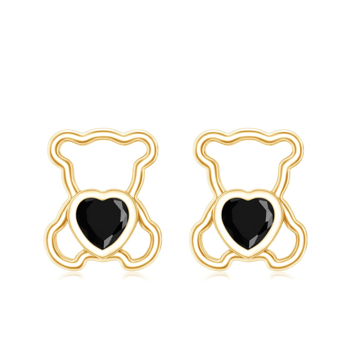 Heart Shape Lab Created Black Diamond Teddy Bear Stud Earrings