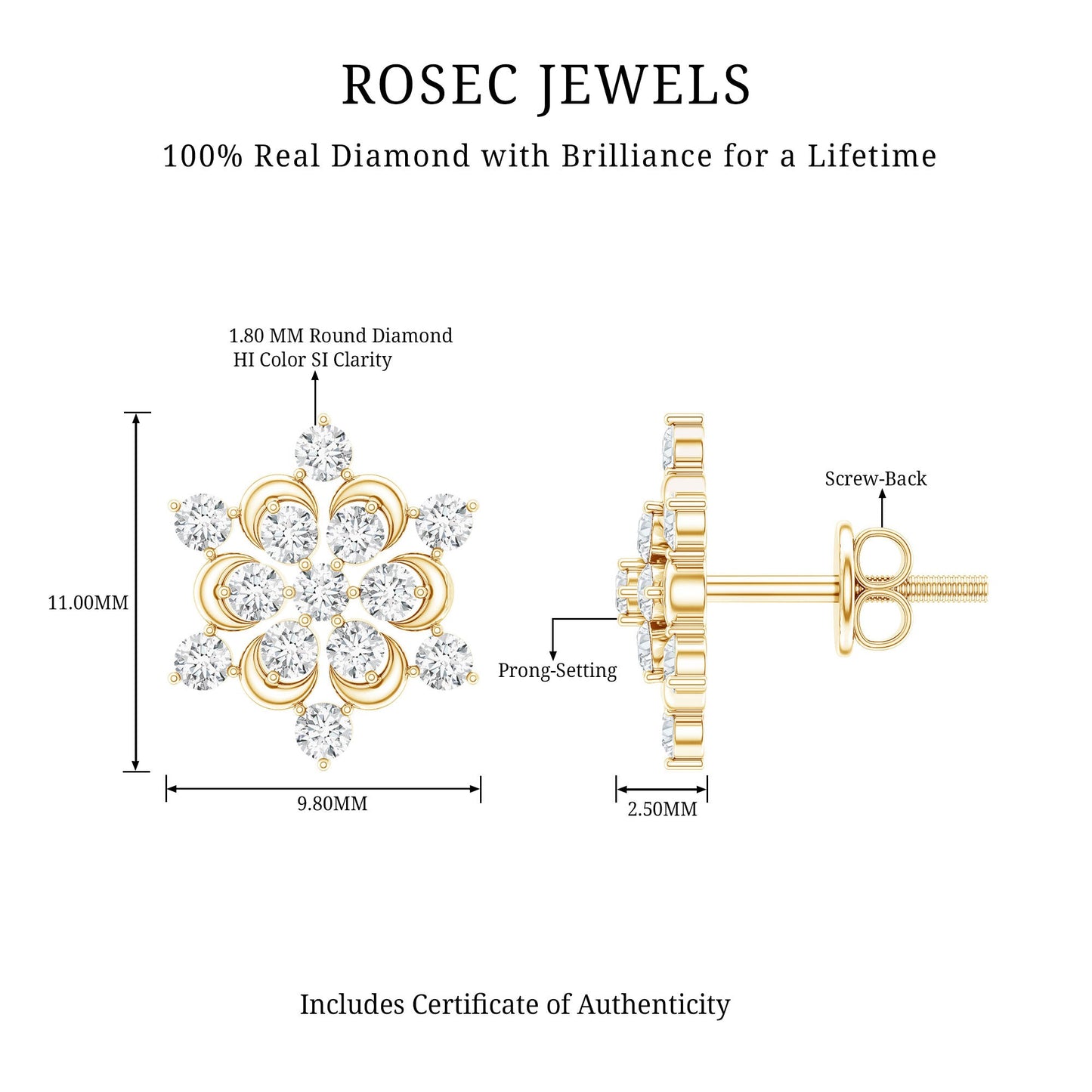 Certified Diamond Snowflake Stud Earrings