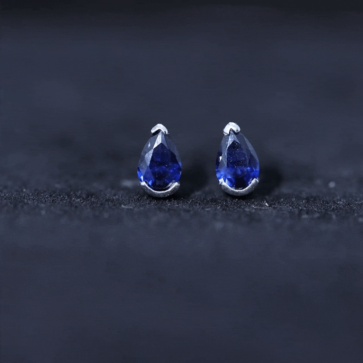 1 Carat Lab Grown Blue Sapphire Teardrop Stud Earrings