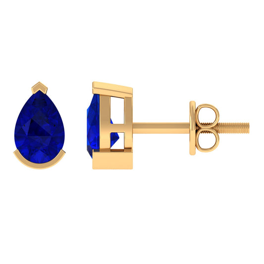 1 Carat Lab Grown Blue Sapphire Teardrop Stud Earrings