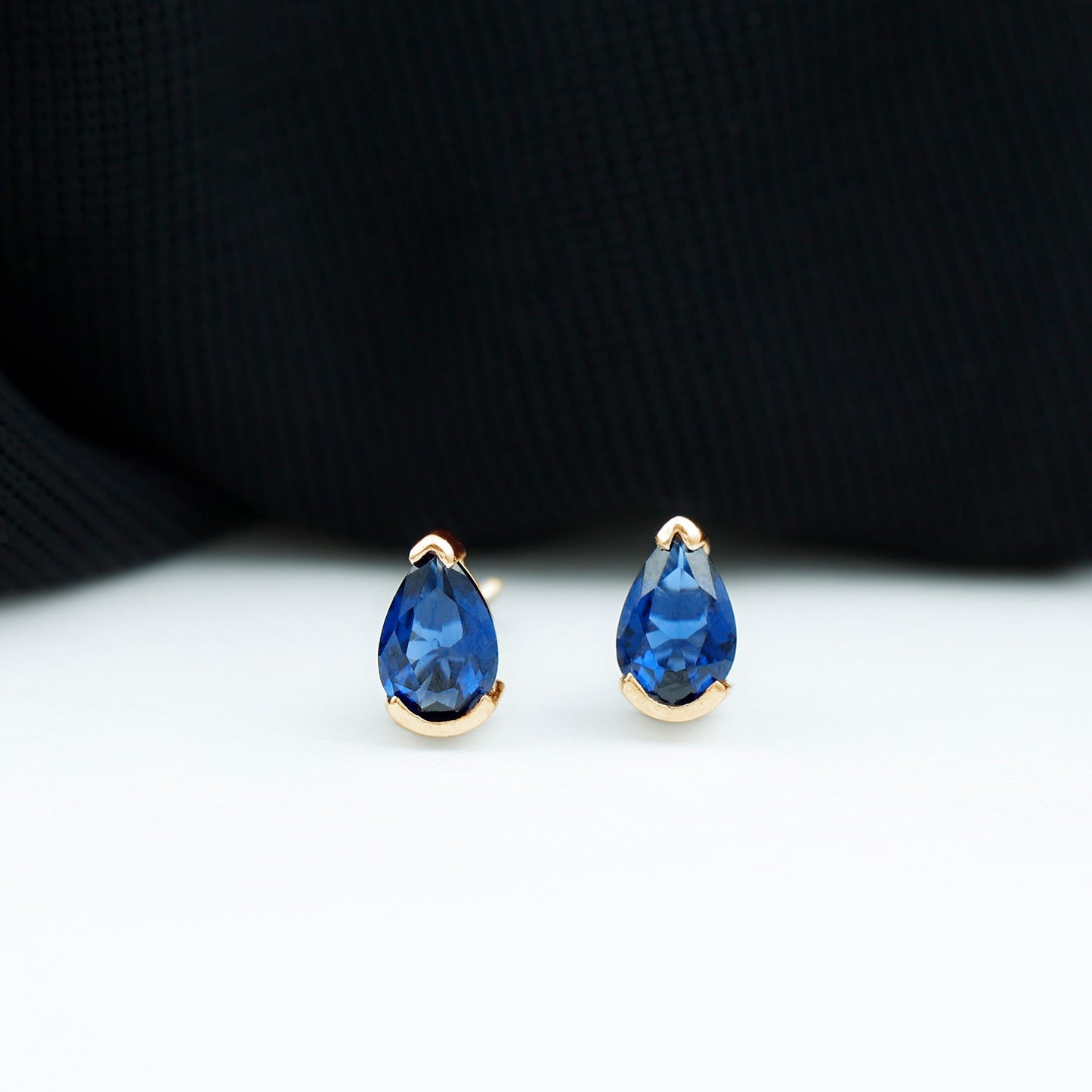 1 Carat Lab Grown Blue Sapphire Teardrop Stud Earrings