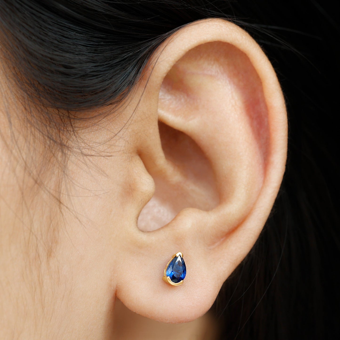 1 Carat Lab Grown Blue Sapphire Teardrop Stud Earrings