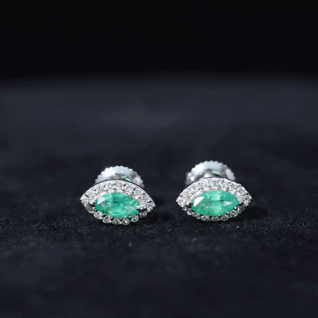 1.6 Carat Marquise Cut Emerald and Diamond Stud Earrings