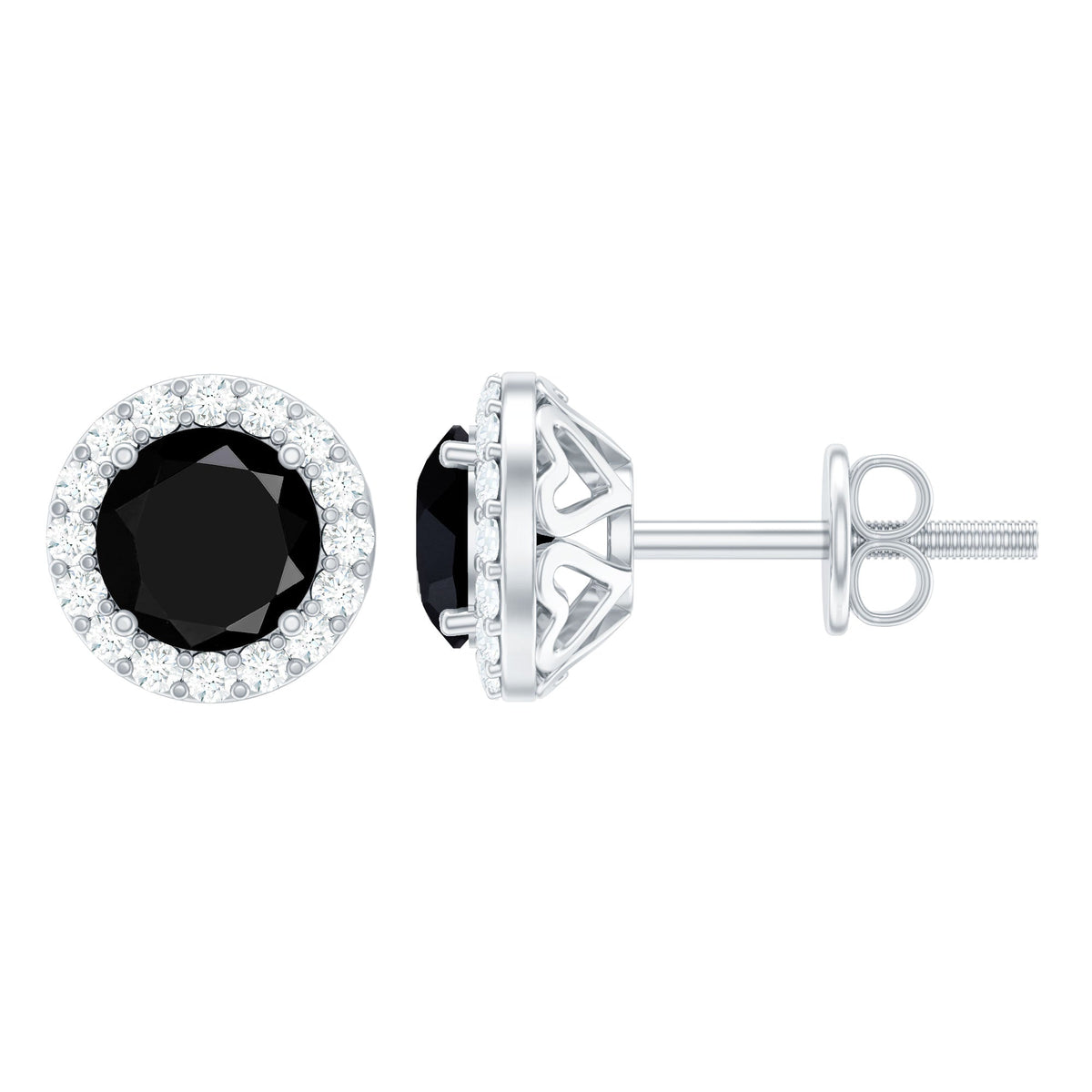 1.6 Carat Round Lab Created Black and White Diamond Halo Stud Earrings