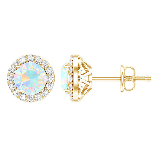 Natural Ethiopian Opal and Moissanite Halo Stud Earrings