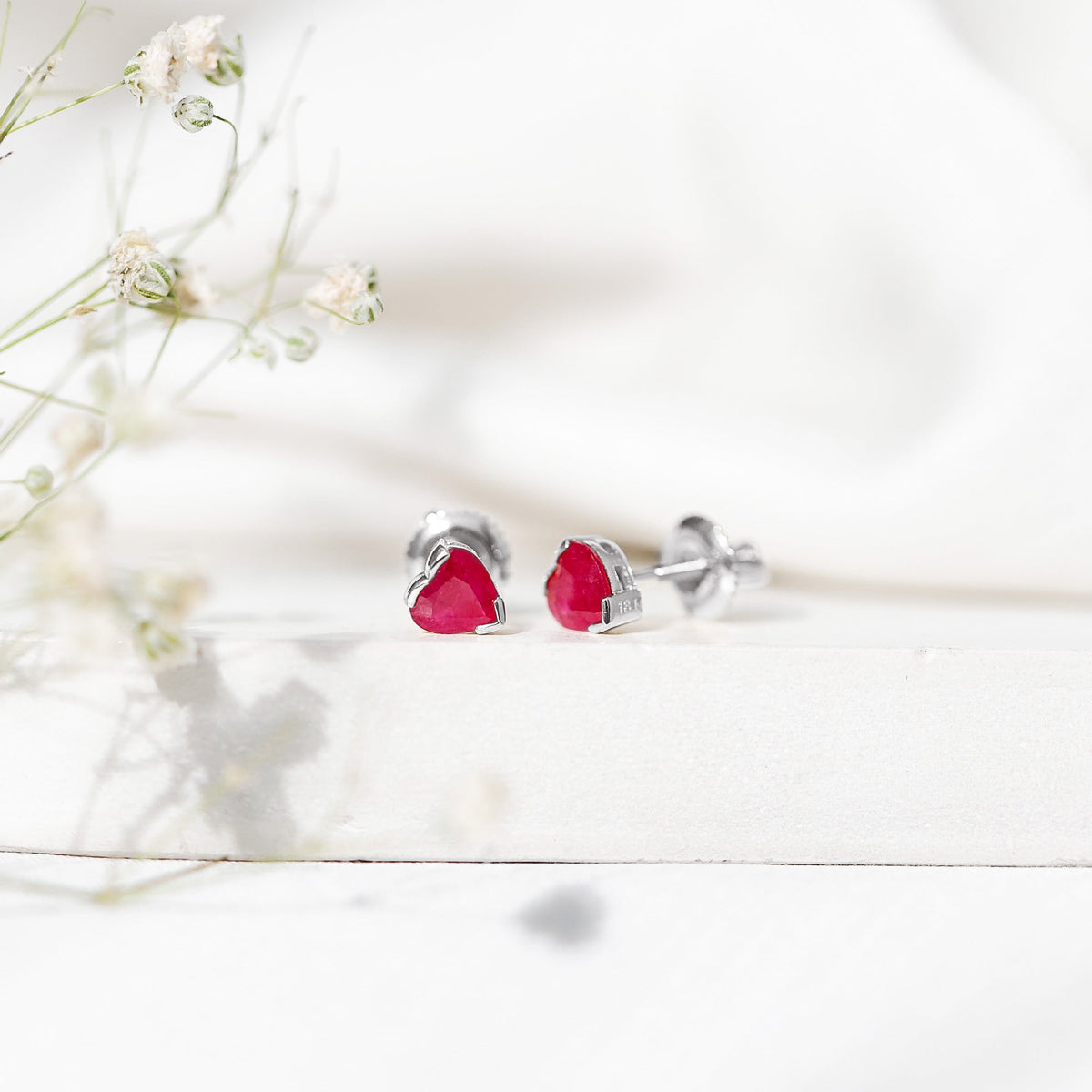 1.3 CT Heart Shape Ruby Solitaire Stud Earrings
