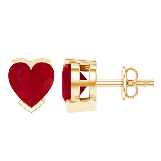 1.3 CT Heart Shape Ruby Solitaire Stud Earrings