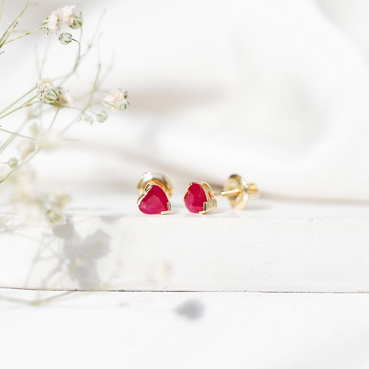 1.3 CT Heart Shape Ruby Solitaire Stud Earrings