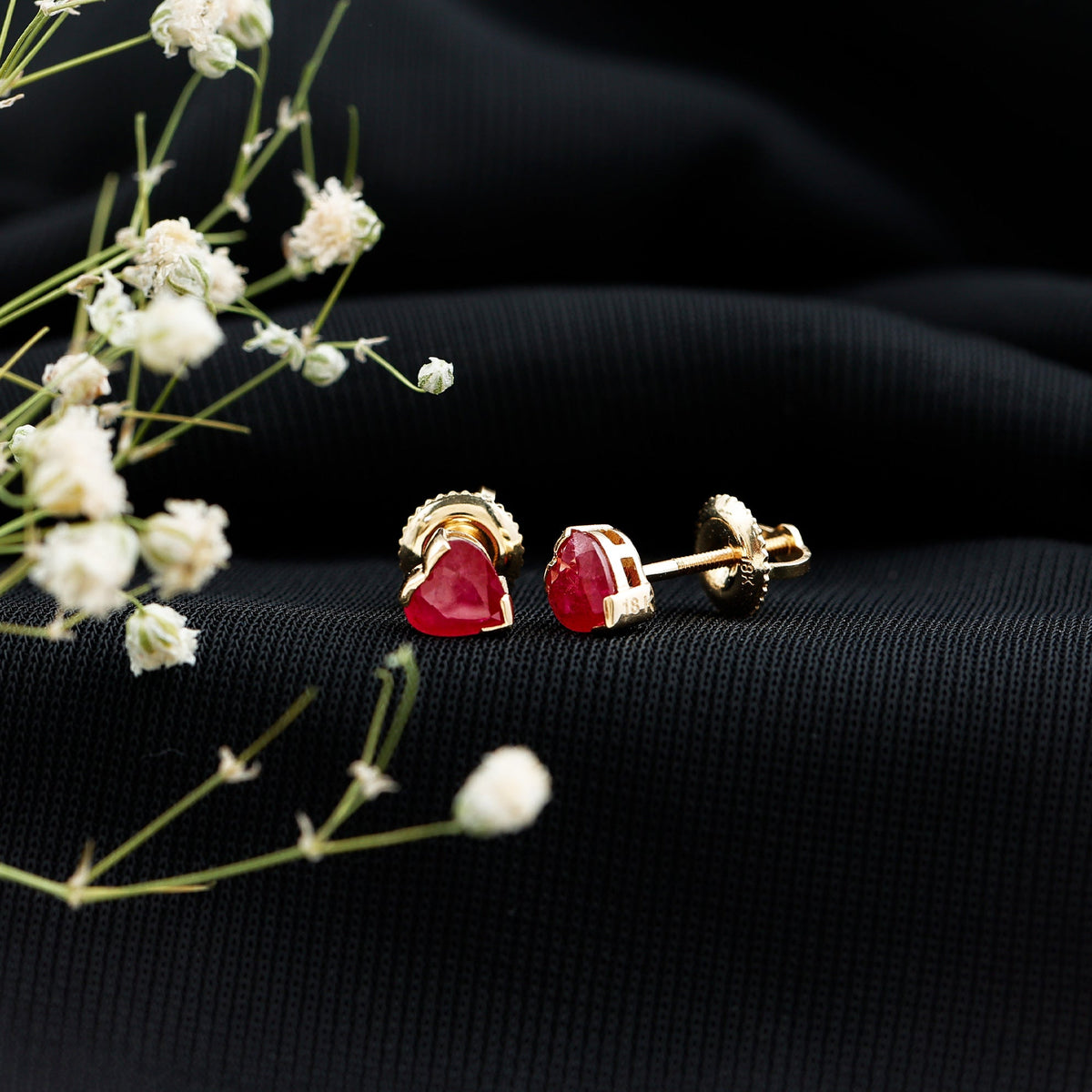 1.3 CT Heart Shape Ruby Solitaire Stud Earrings