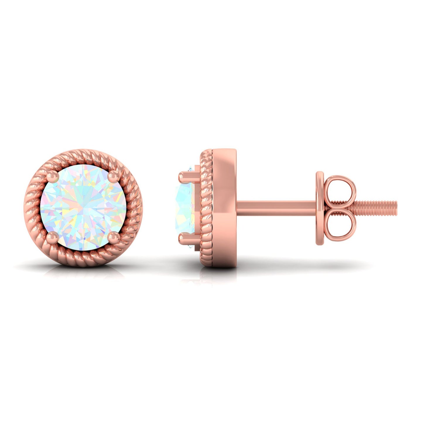 1 Carat Round Shape Ethiopian Opal Solitaire Stud Earrings
