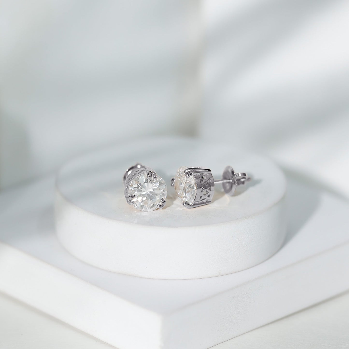 Certified 4 CT Moissanite Stud Earrings in 3 Double Claw Prong Setting