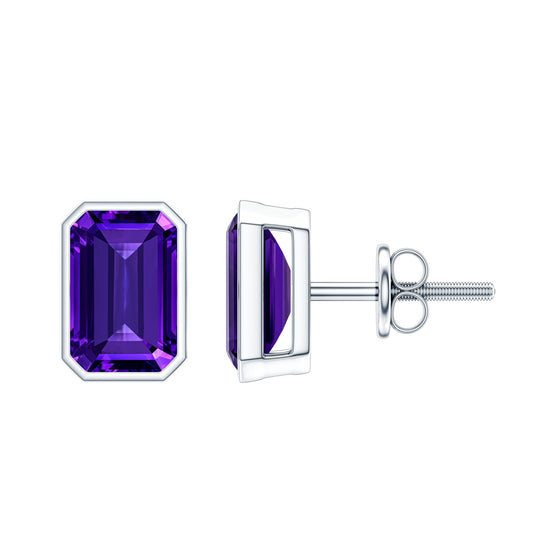Bezel Set 1.2 Carat Amethyst Stud Earrings In Silver