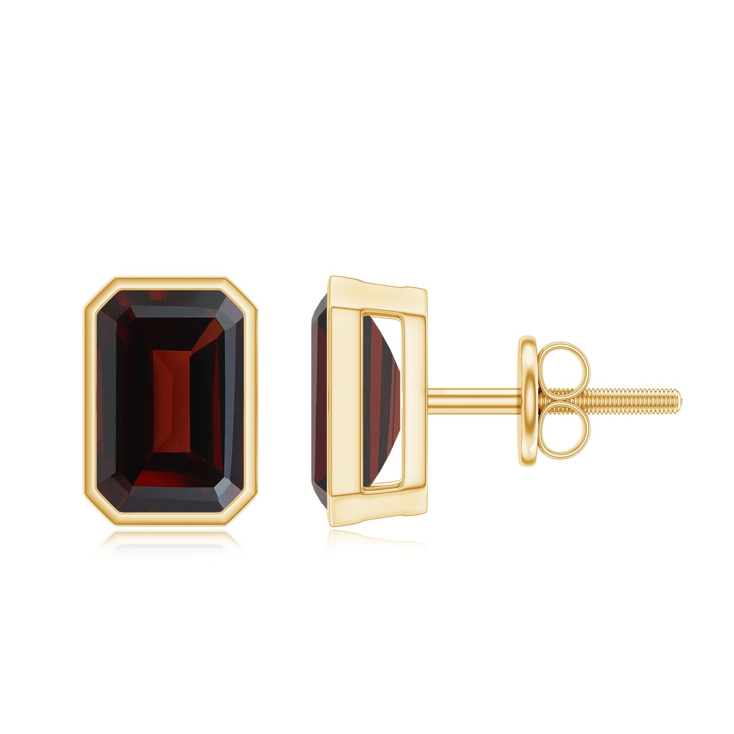 1.4 CT Emerald Cut Garnet Solitaire Stud Earrings in Bezel Setting