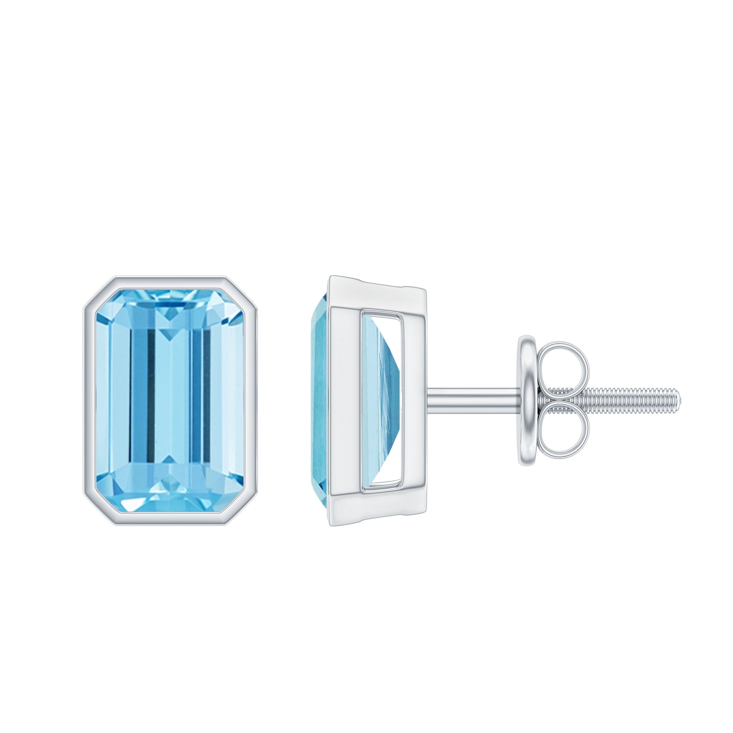Sterling Silver 1.2 Carat Emerald Cut Aquamarine Stud Earrings