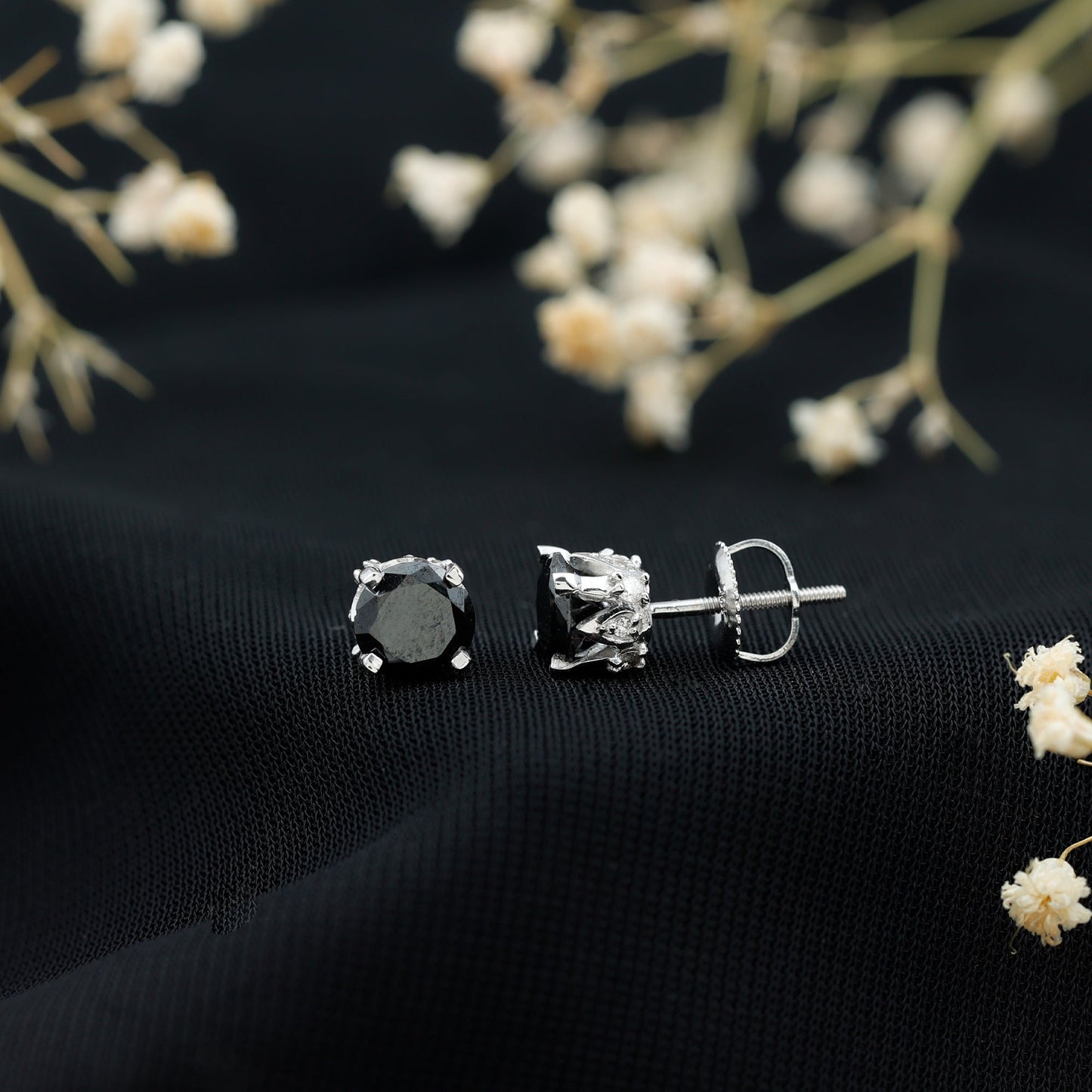2.6 Carat Lab Created Black Diamond Stud Earrings with White Diamond