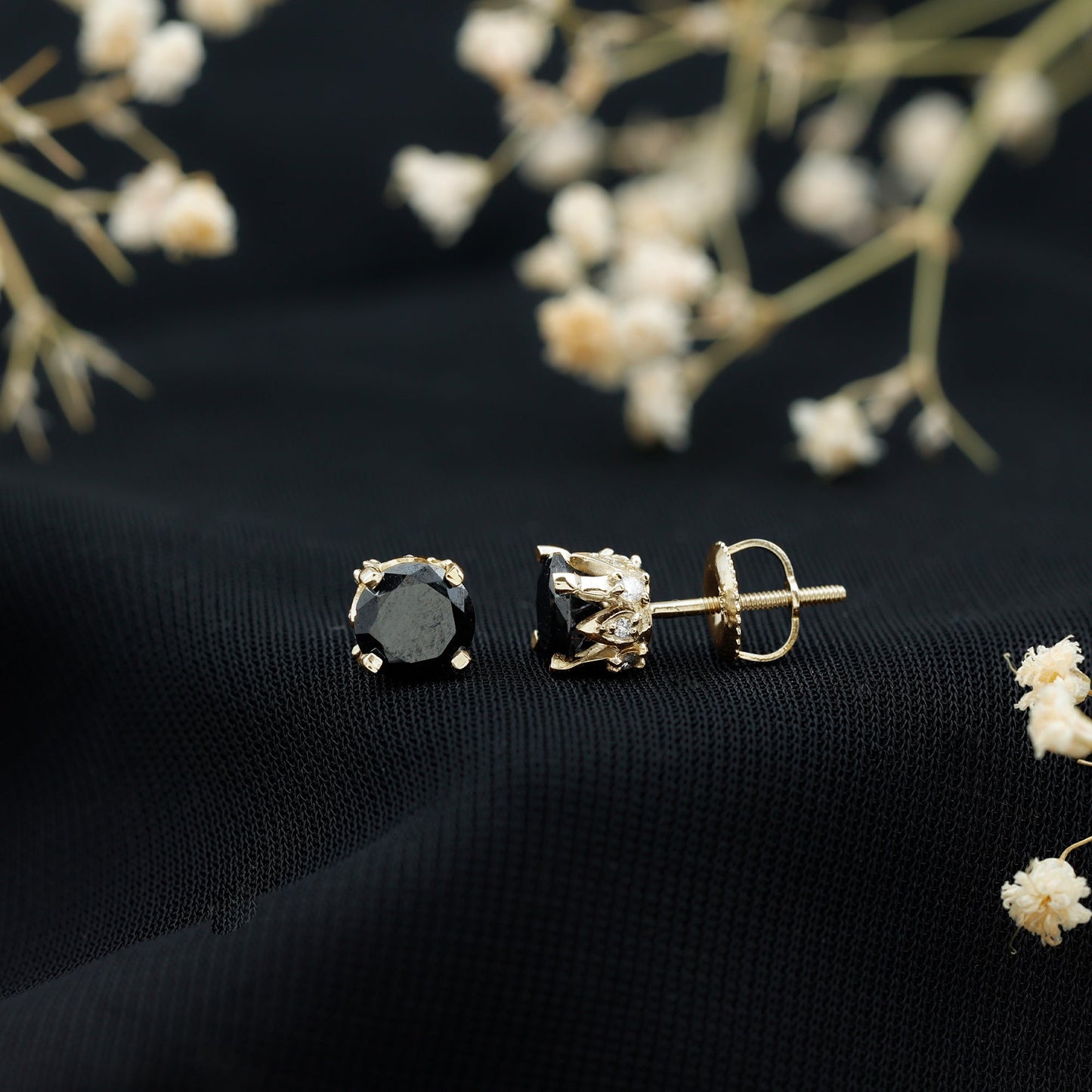 2.6 Carat Lab Created Black Diamond Stud Earrings with White Diamond