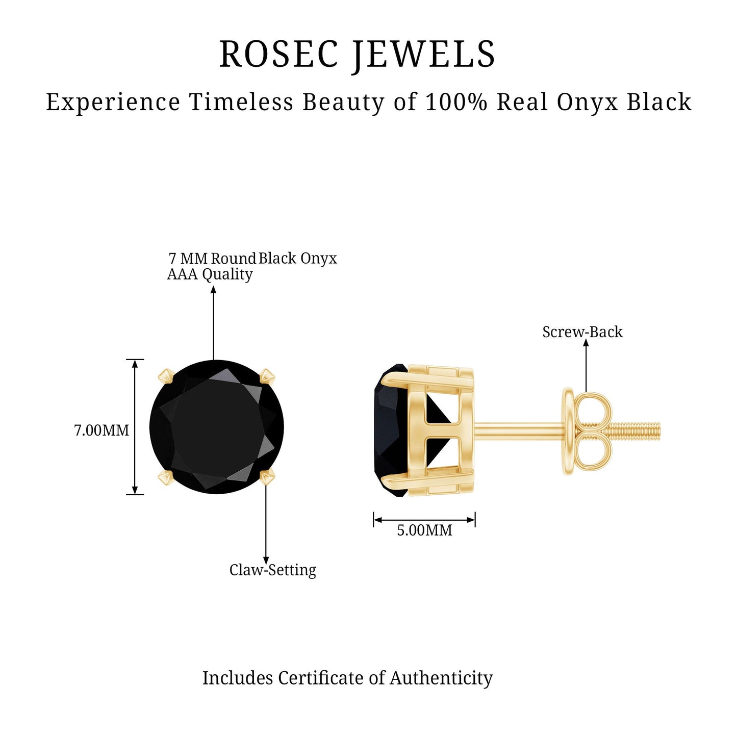 Round Cut Black Onyx Solitaire Stud Earrings