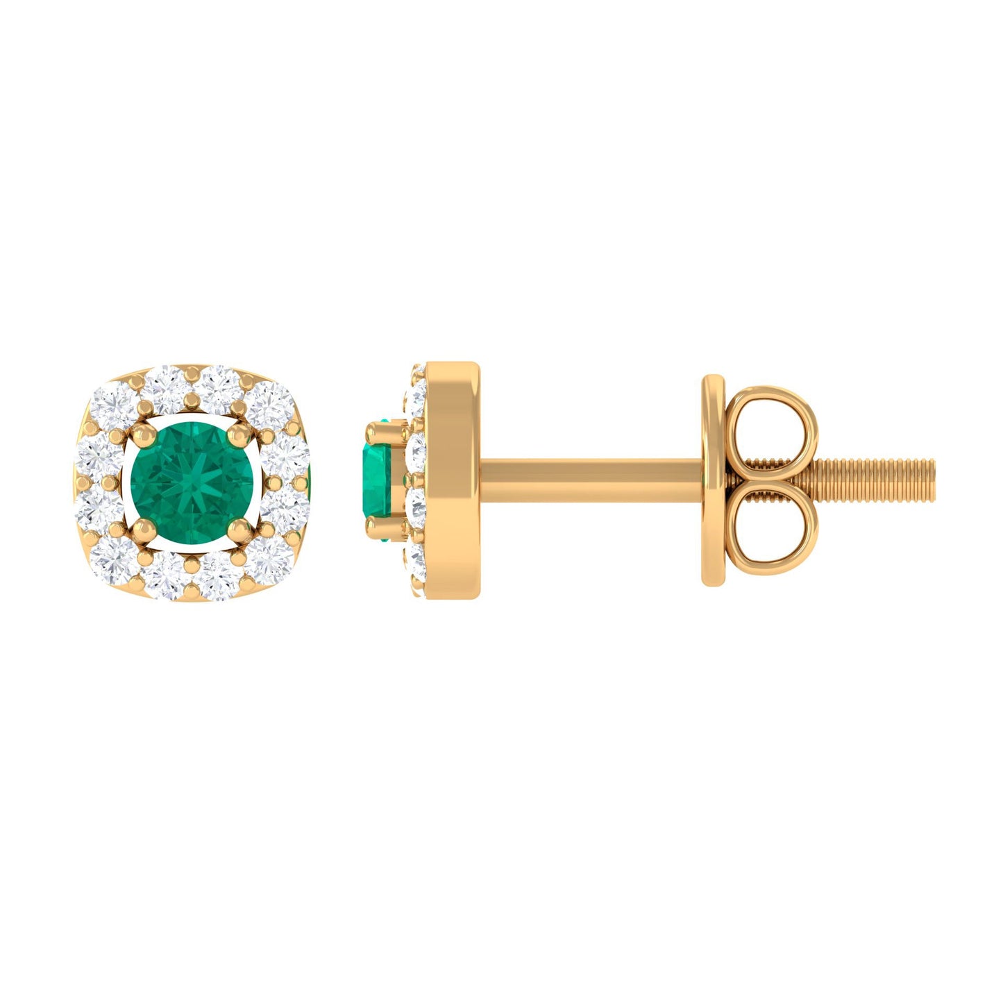 Minimalist Emerald and Diamond Halo Stud Earrings