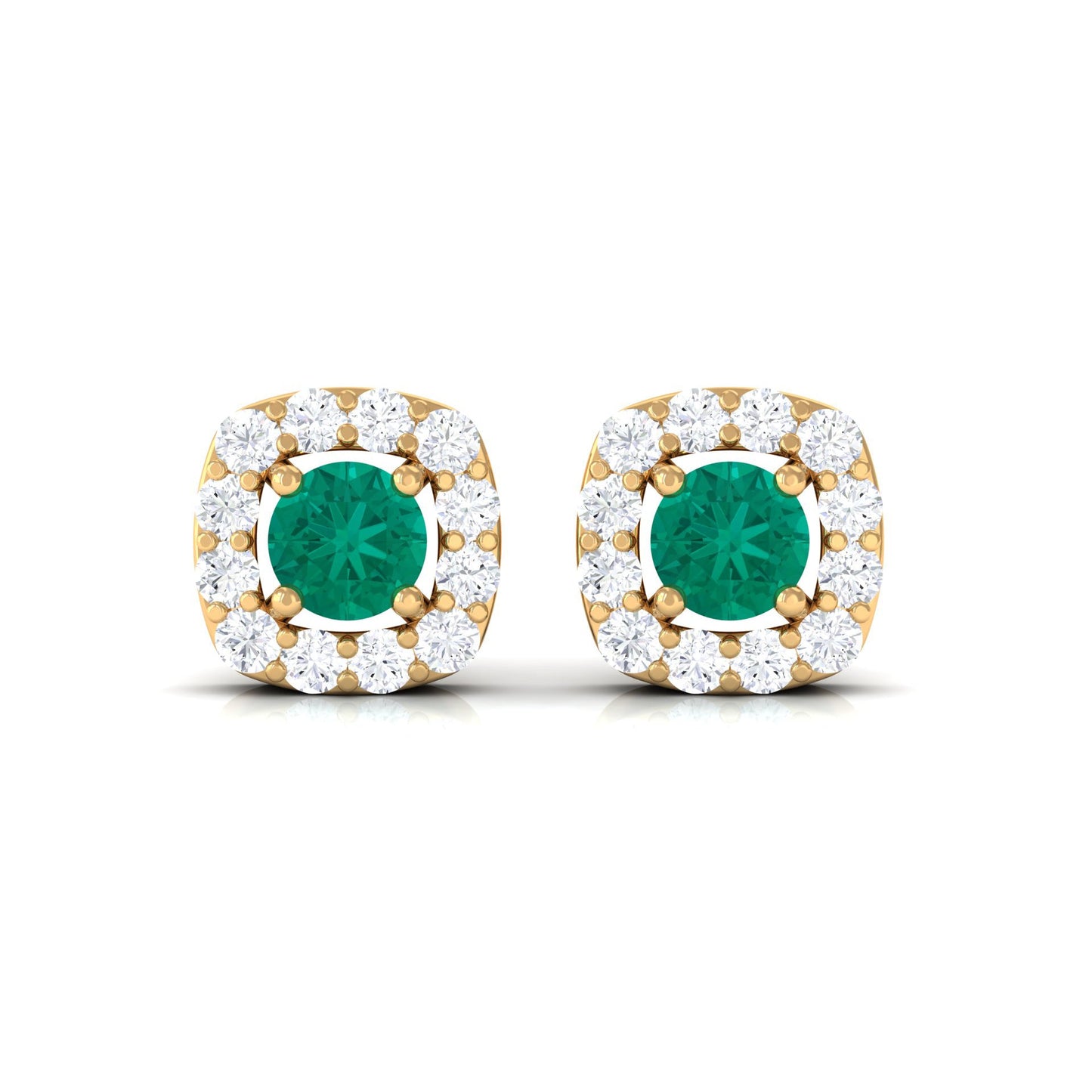 Minimalist Emerald and Diamond Halo Stud Earrings