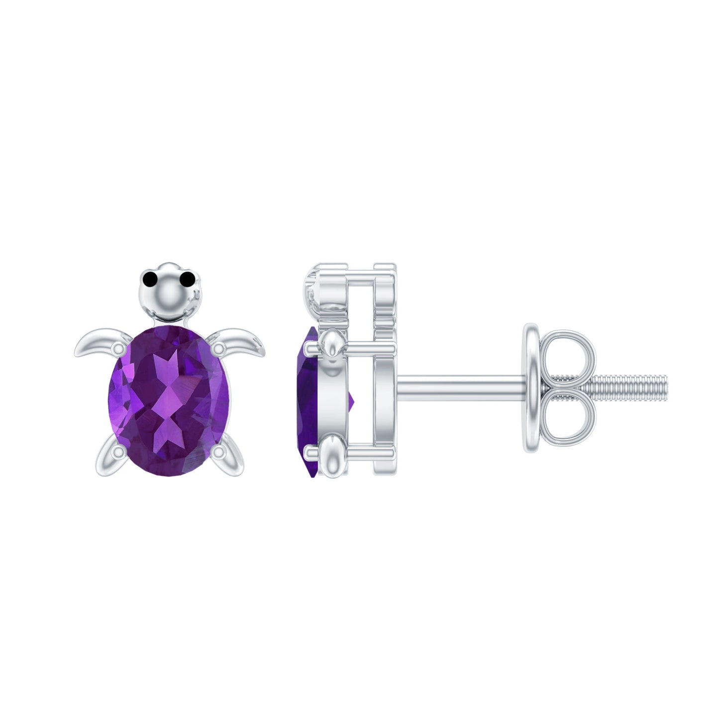 Natural Oval Amethyst Turtle Stud Earrings for Women