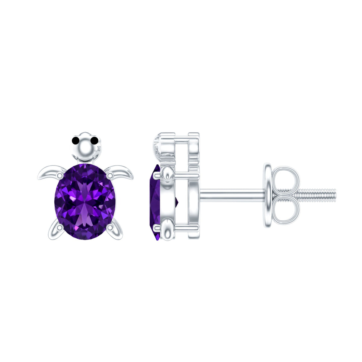 Natural Oval Amethyst Turtle Stud Earrings for Women