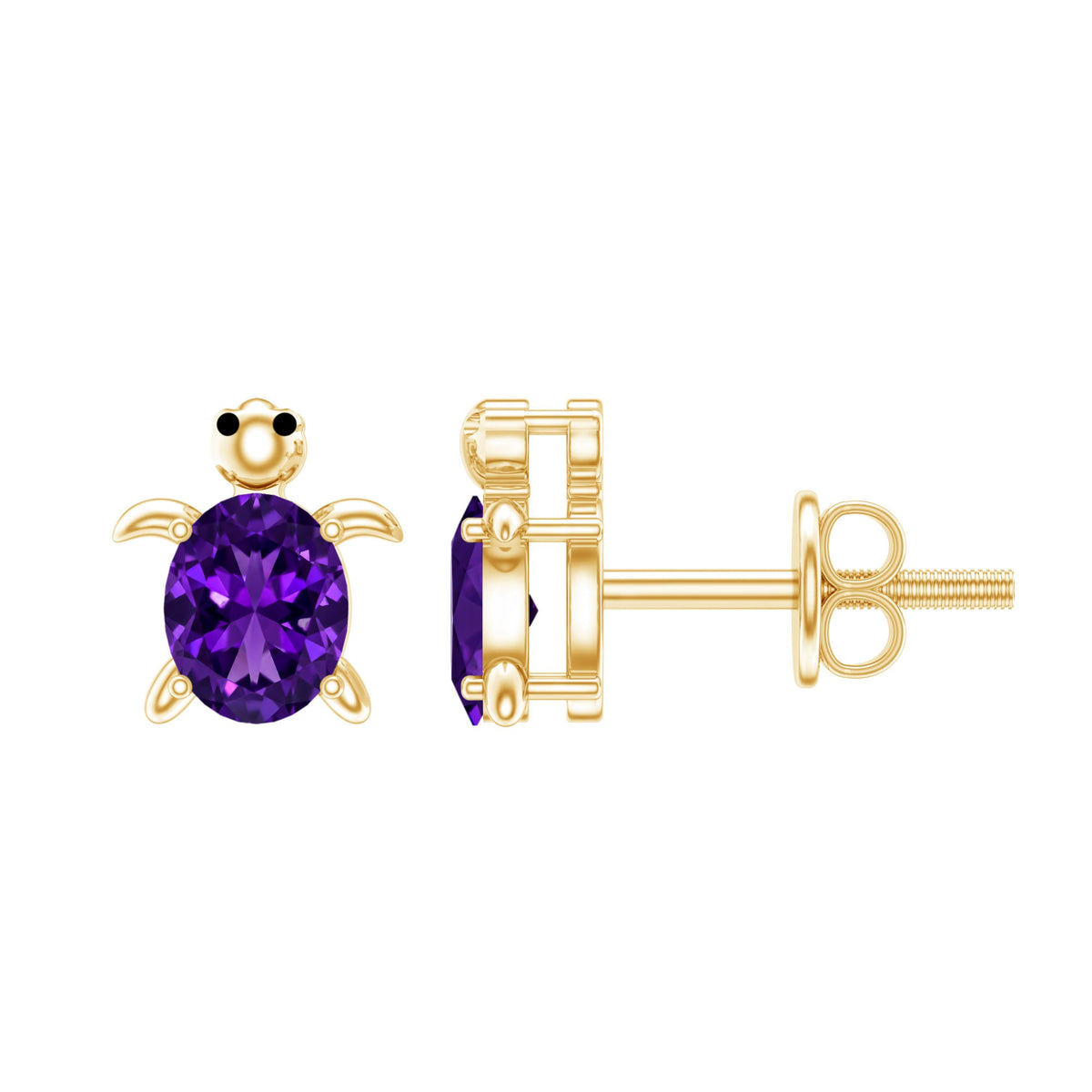 Natural Oval Amethyst Turtle Stud Earrings for Women