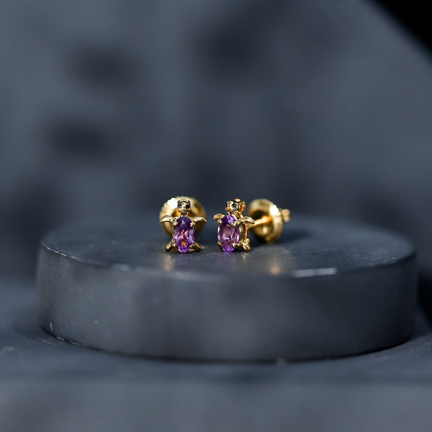 Natural Oval Amethyst Turtle Stud Earrings for Women