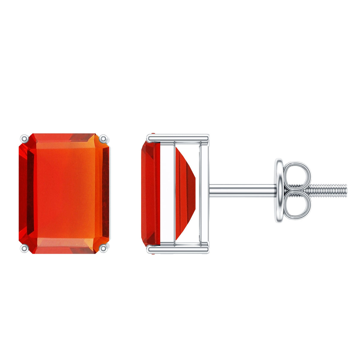 2 CT Emerald Cut Fire Opal Solitaire Stud Earrings for Women