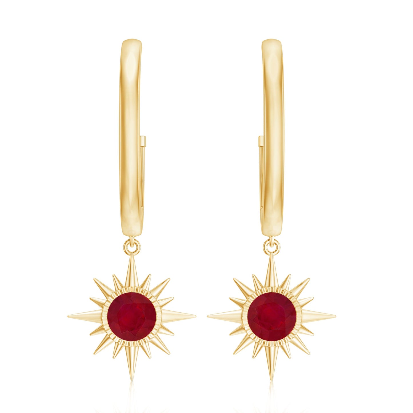 Natural 0.5 Carat Ruby Sunburst Drop Hoop Earrings for Women