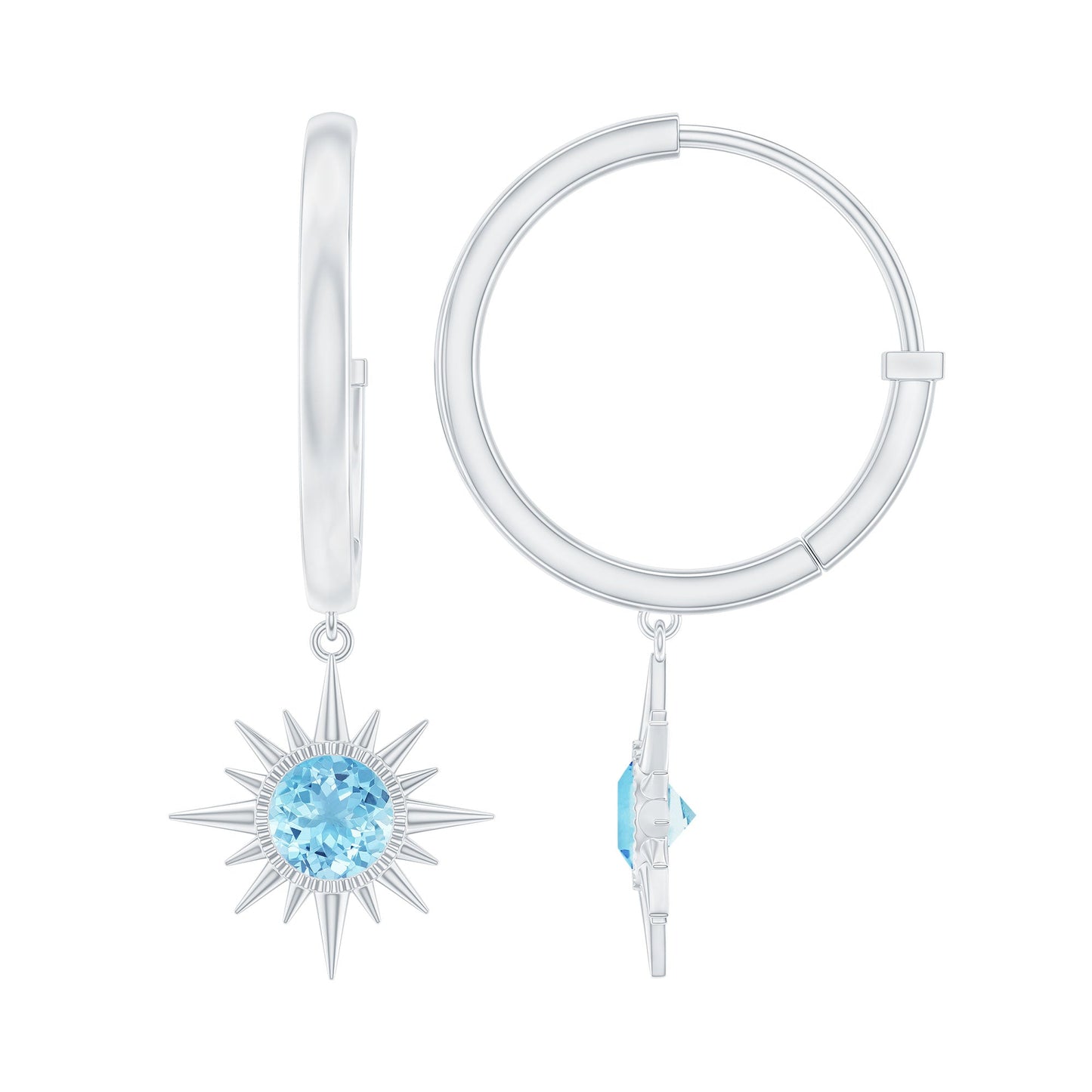 0.5 Carat Aquamarine Sunburst Hoop Earrings For Women