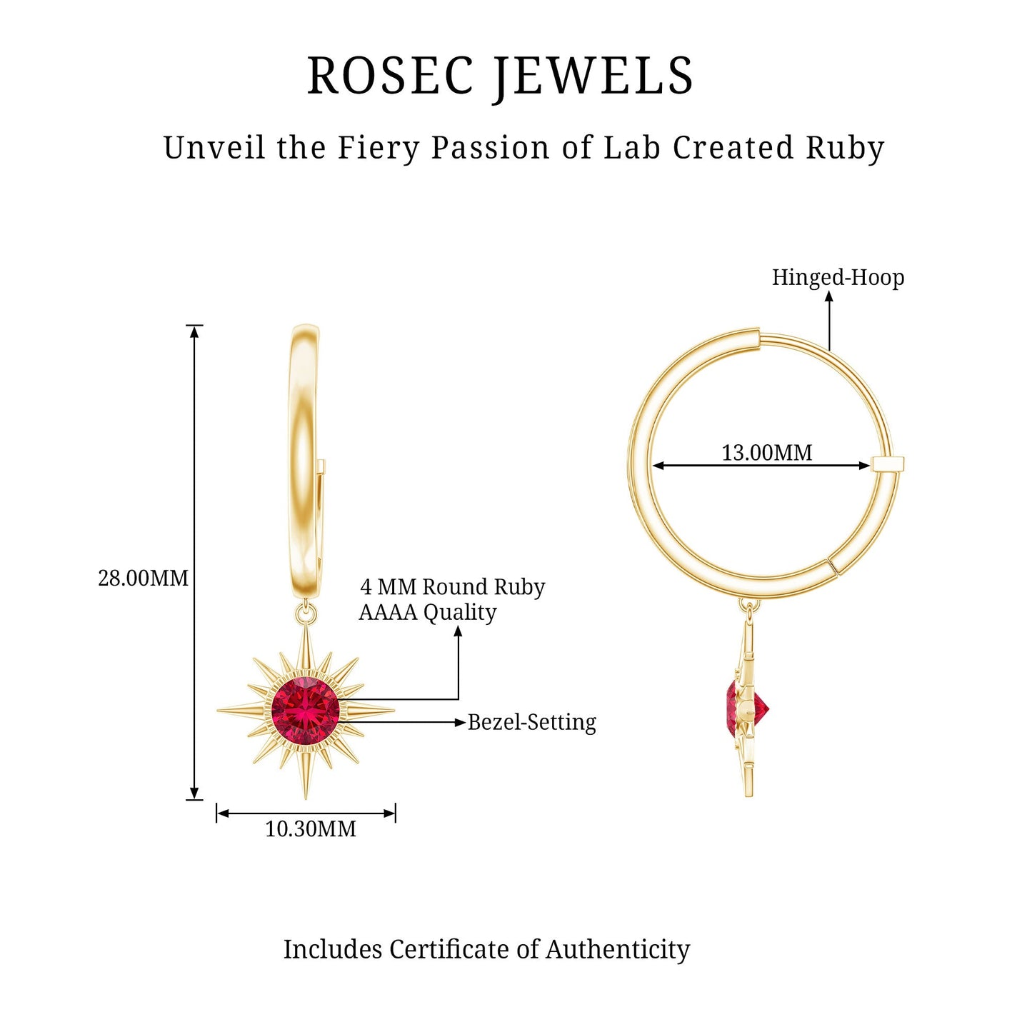 Lab Created Ruby Hoop Drop Earrings With Certificate
