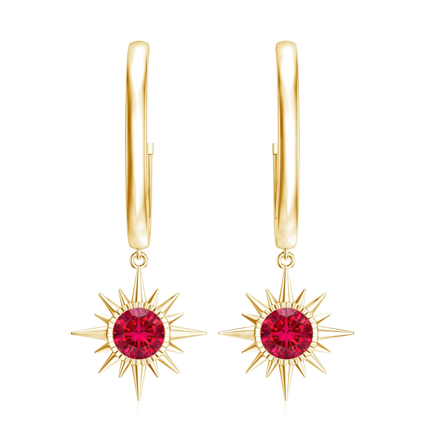 Lab Created Ruby Hoop Drop Earrings With Certificate