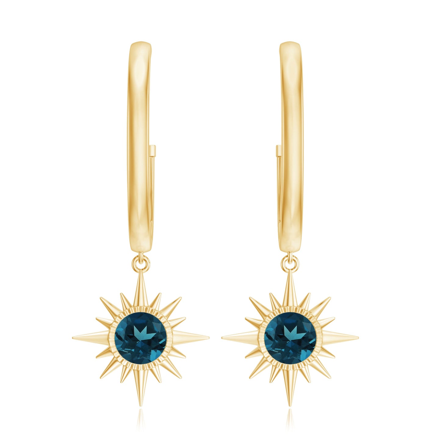 Real London Blue Topaz Sunburst Hoop Drop Earrings for Women