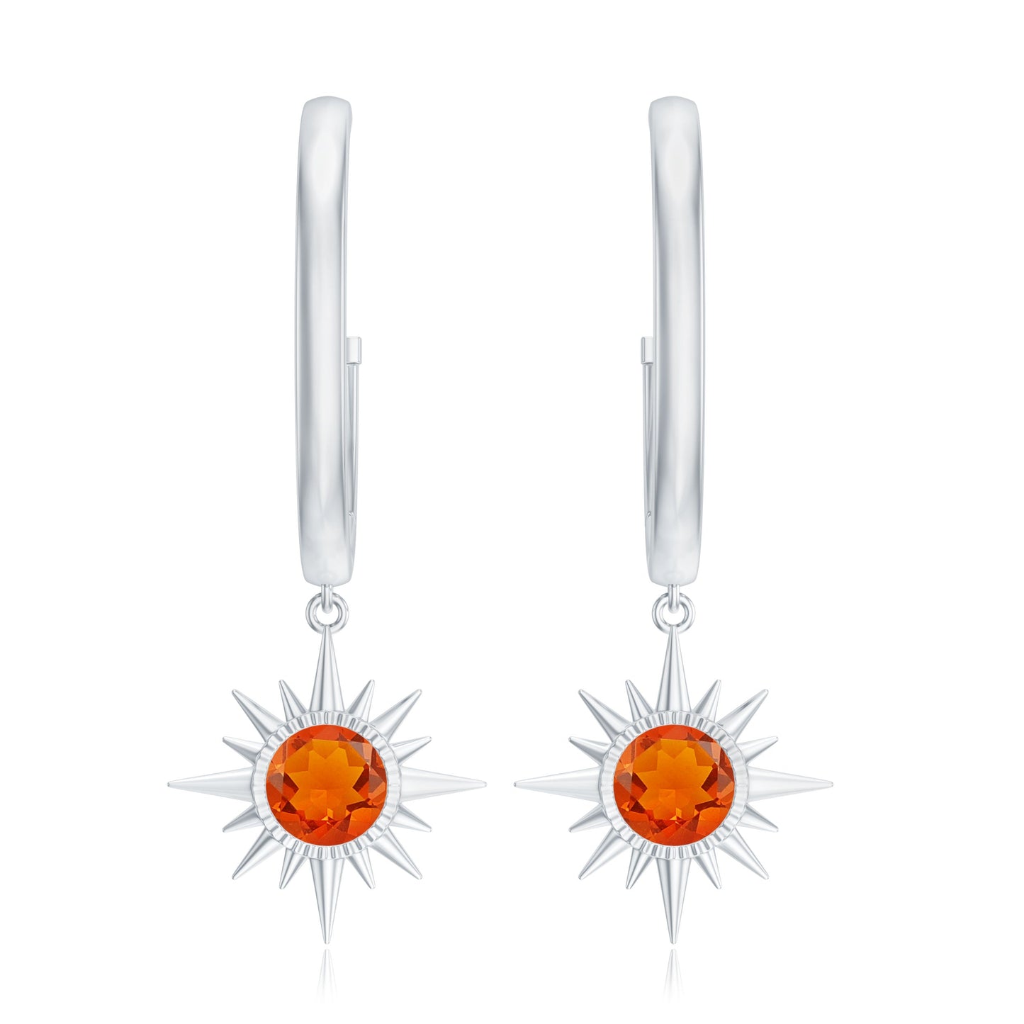 Certified Real Fire Opal Sunburst Drop Hoop Earrings