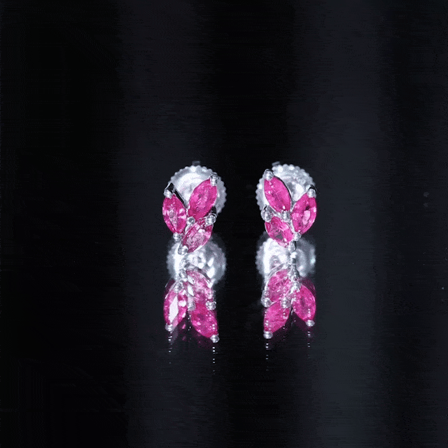 Certified Marquise Shape Ruby Leaf Stud Earrings for Women