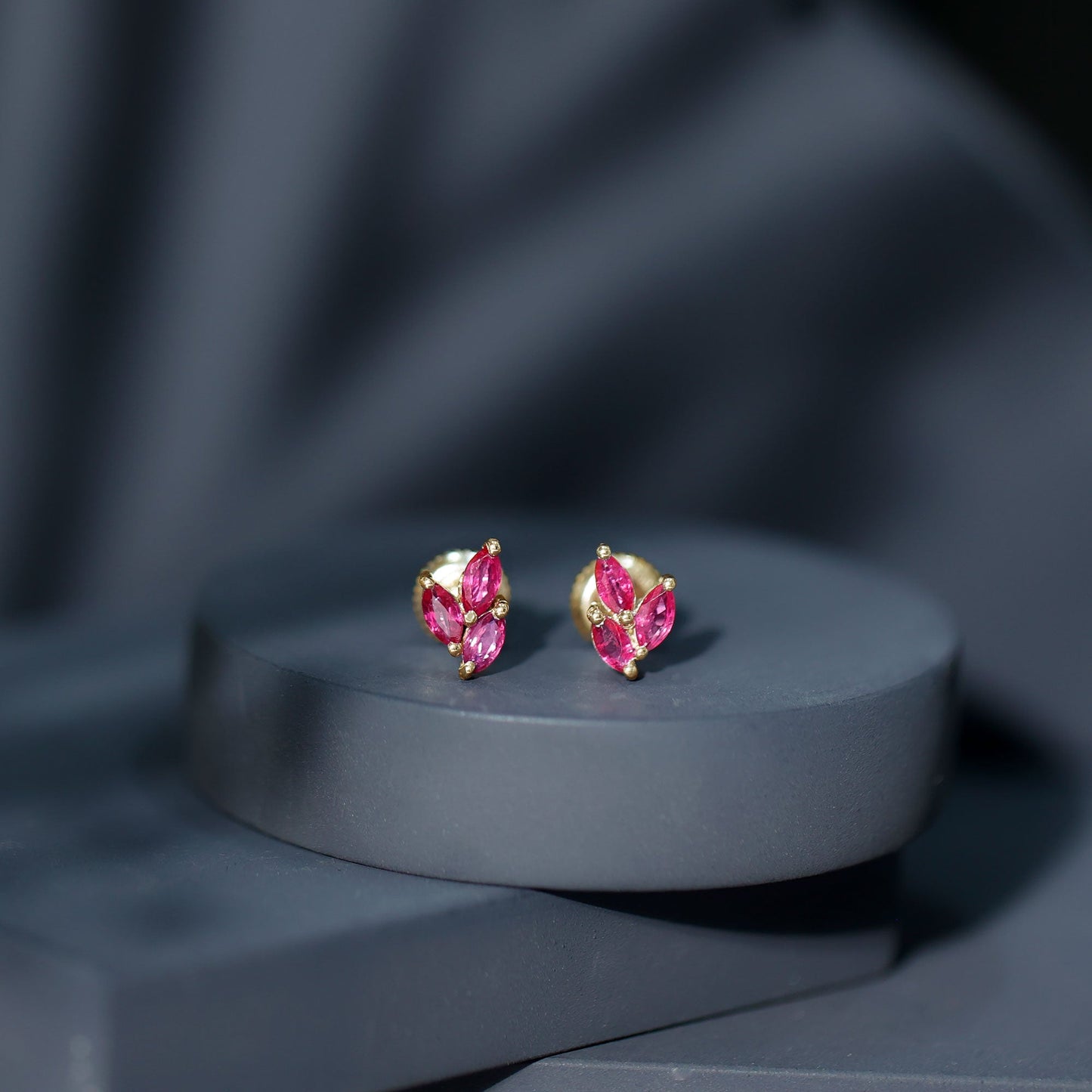 Certified Marquise Shape Ruby Leaf Stud Earrings for Women