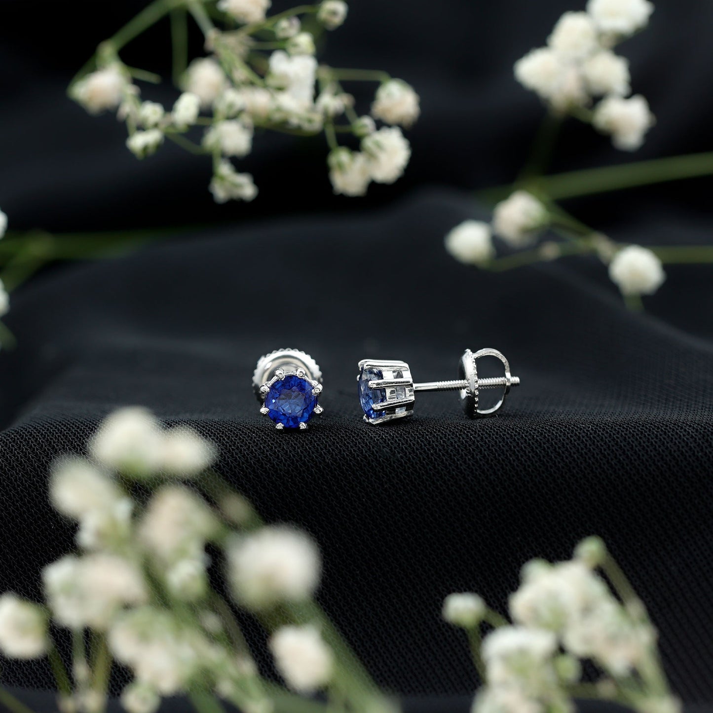 Natural 1.9 Carat Blue Sapphire Solitaire Stud Earrings